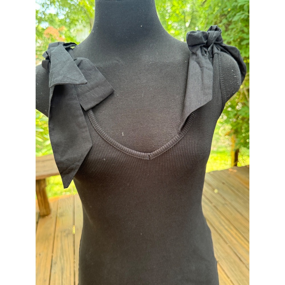 Maeve by Anthropologie Black Ribbed Tie Shoulder V-Neck Tank Top XS NWT